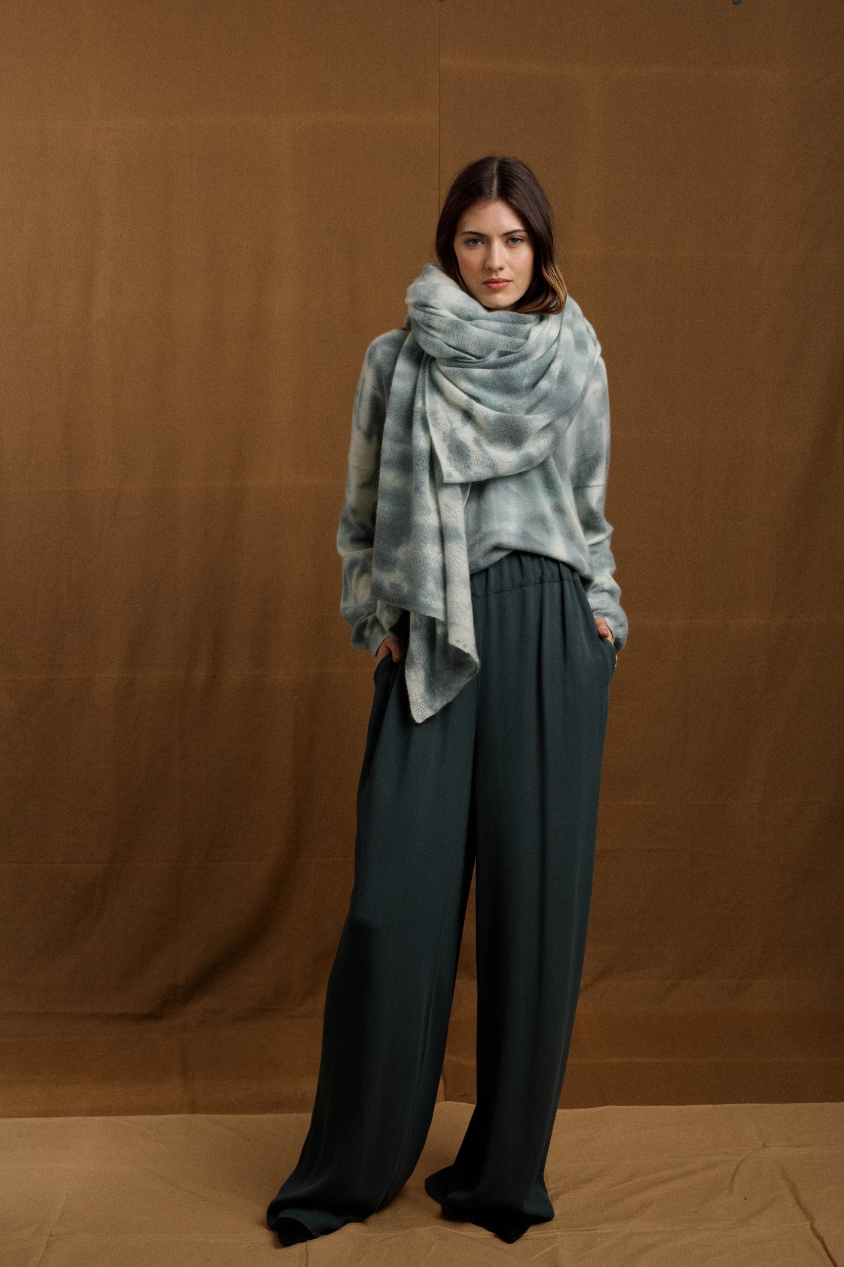 Cashmere Chal Aqua Dark Green, U