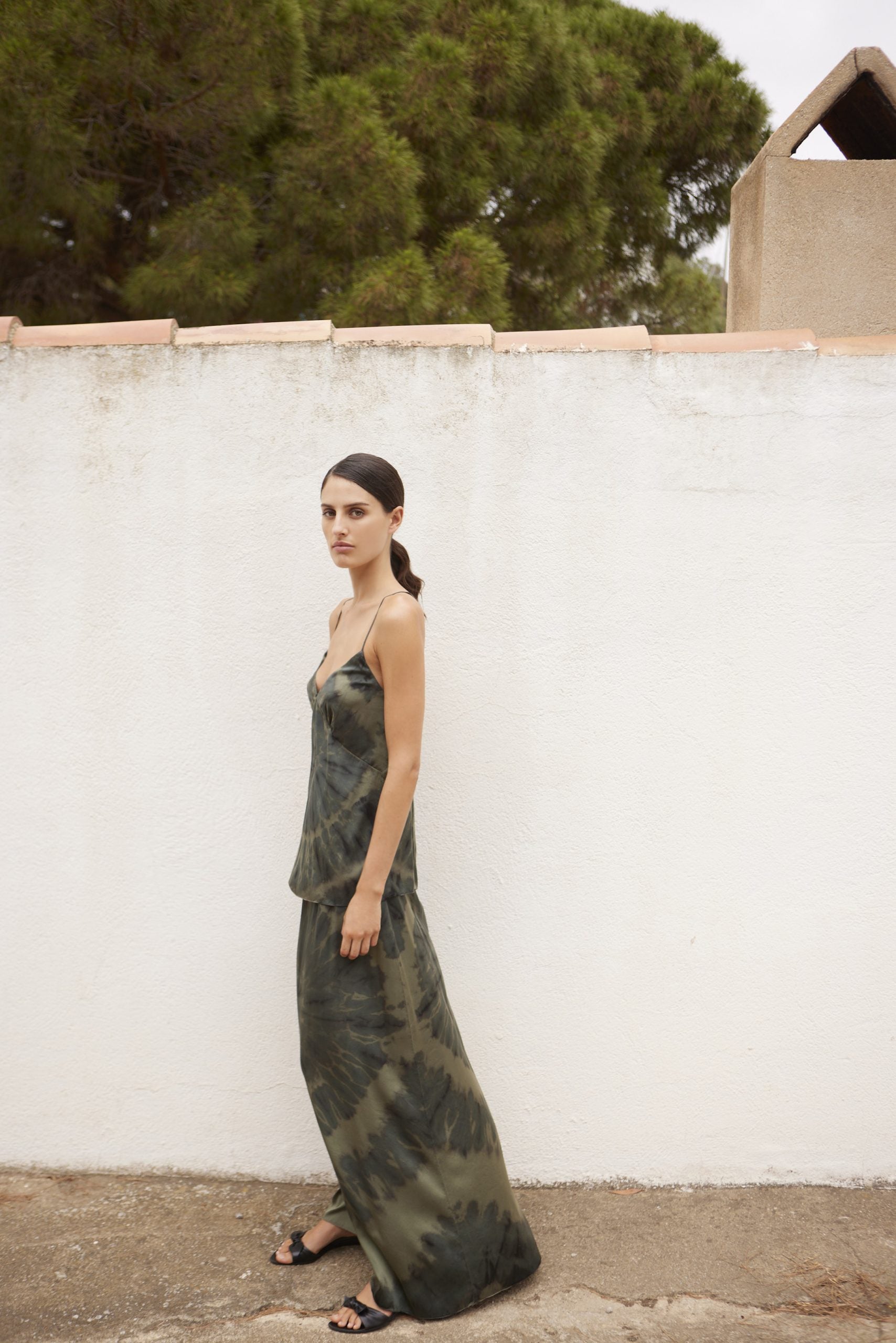 Silk Coil Long Skirt Navy Kaky, M