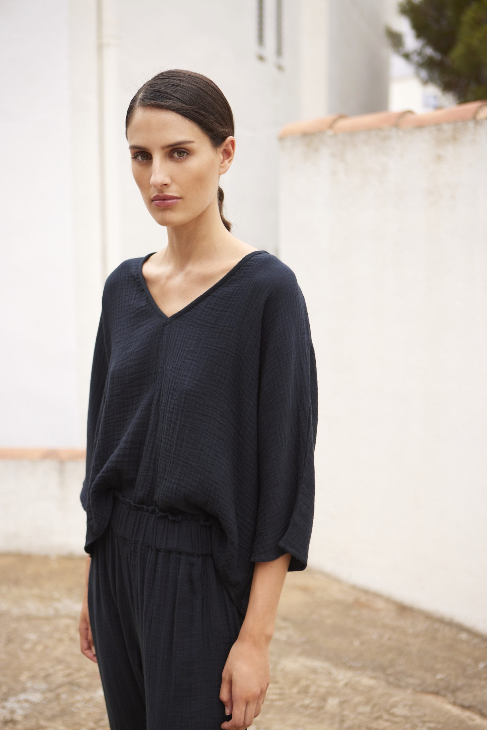 Blouse Quilted Cotton Navy, L