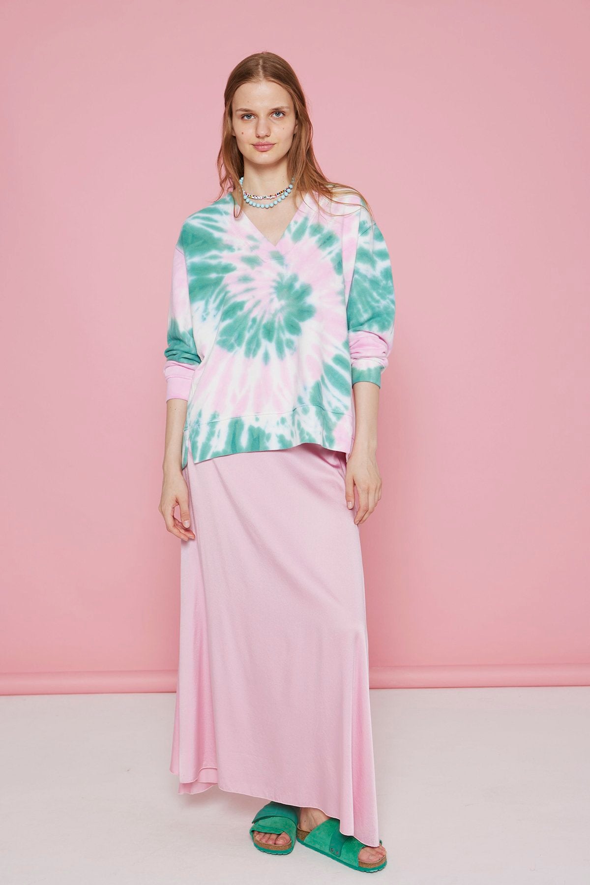 Silk Long Skirt Rose, S