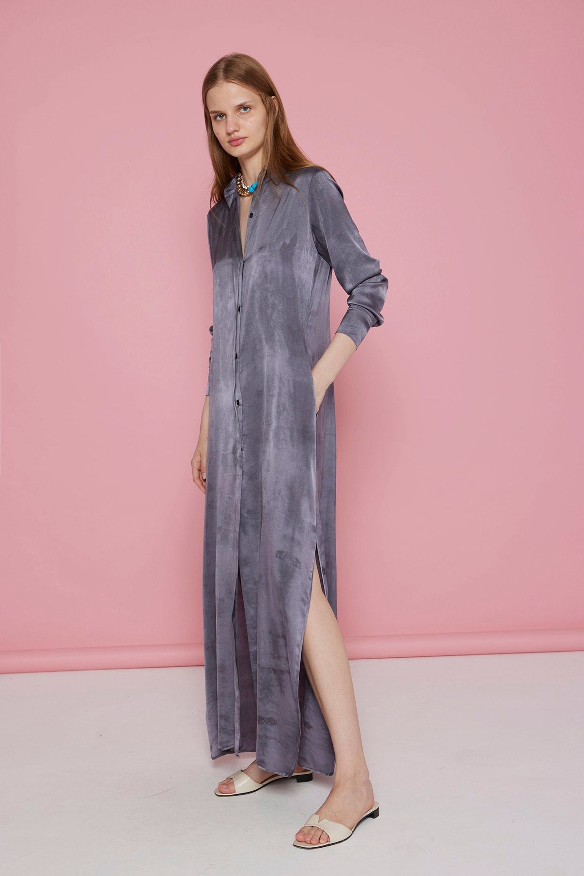 Long Dress Silk dark Antracita, M