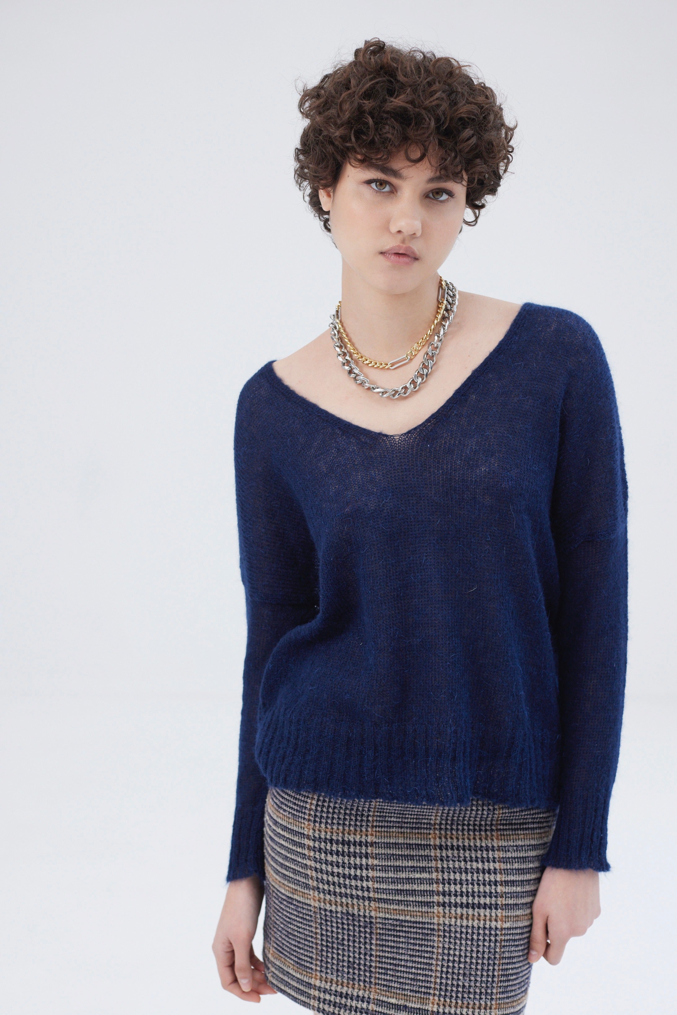 V Neck Sweater Mohair Knit