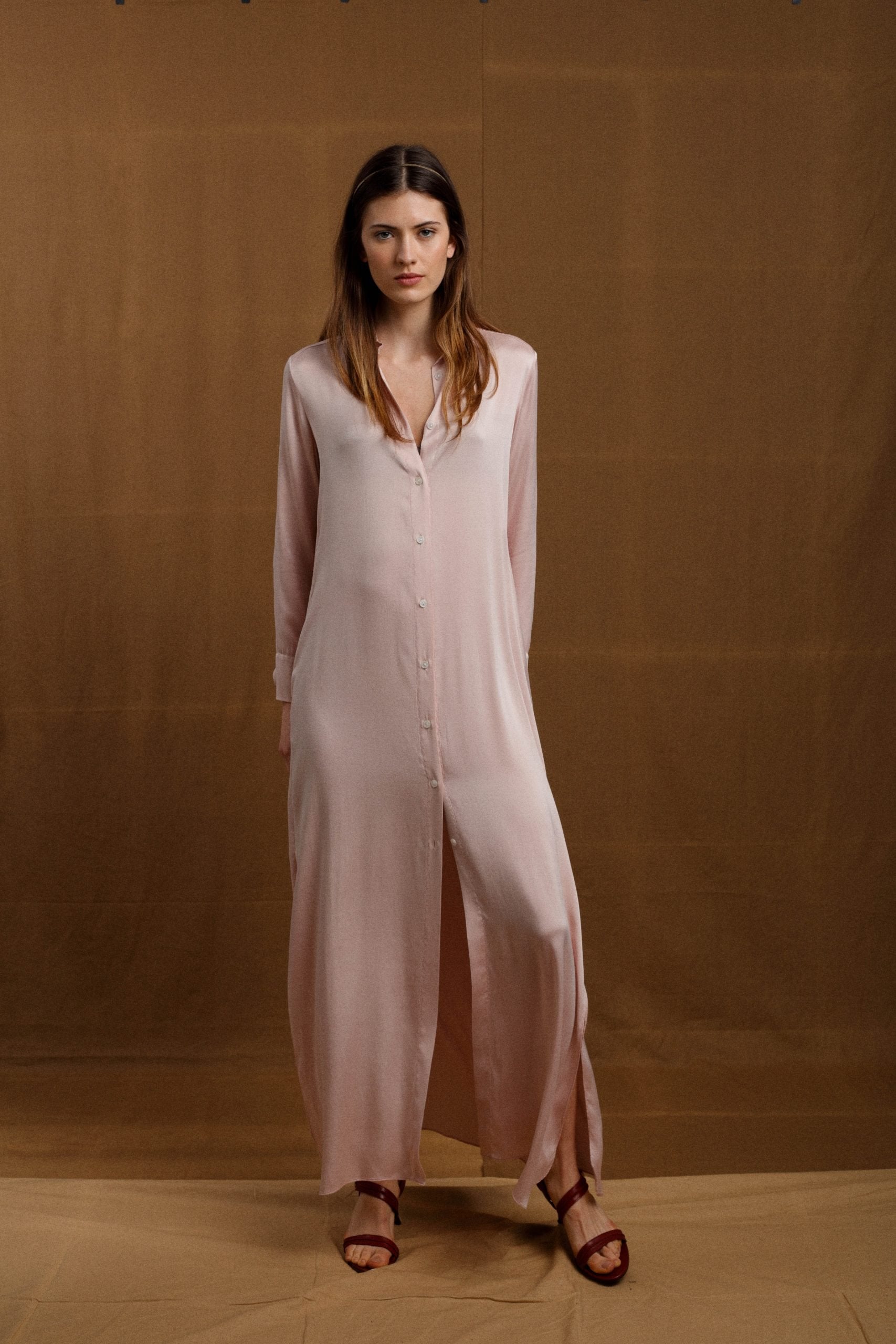 Silk Long Dress Nude, M